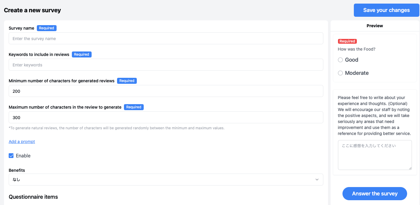 Admin panel — survey builder